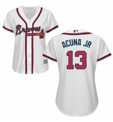 Women's Majestic Atlanta Braves #13 Ronald Acuna Jr. Replica White Home Cool Base MLB Jersey