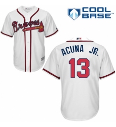 Youth Majestic Atlanta Braves #13 Ronald Acuna Jr. Authentic White Home Cool Base MLB Jersey