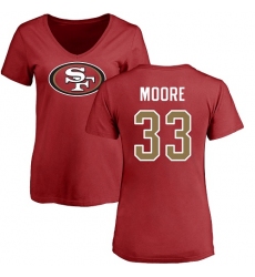 NFL Women's Nike San Francisco 49ers #33 Tarvarius Moore Red Name & Number Logo T-Shirt