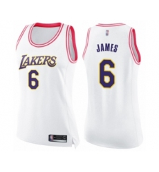 Women's Los Angeles Lakers #6 LeBron James Swingman White Pink Fashion Basketball Jersey