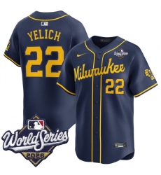 Men's Milwaukee Brewers #22 Christian Yelich Navy 2026 World Series Alternate Limited Stitched Baseball Jersey