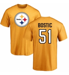 Nike Pittsburgh Steelers #51 Jon Bostic Gold Name & Number Logo T-Shirt