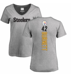 Women's Nike Pittsburgh Steelers #42 Morgan Burnett Ash Backer V-Neck T-Shirt