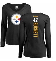 Women's Nike Pittsburgh Steelers #42 Morgan Burnett Black Backer Slim Fit Long Sleeve T-Shirt