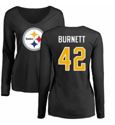 Women's Nike Pittsburgh Steelers #42 Morgan Burnett Black Name & Number Logo Slim Fit Long Sleeve T-Shirt