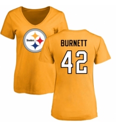 Women's Nike Pittsburgh Steelers #42 Morgan Burnett Gold Name & Number Logo Slim Fit T-Shirt