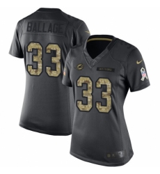 Women's Nike Miami Dolphins #33 Kalen Ballage Limited Black 2016 Salute to Service NFL Jersey