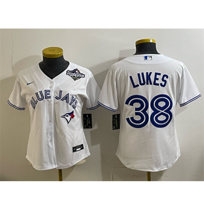Women's Toronto Blue Jays #38 Nathan Lukes White 2025 World Series Home Cool Base Stitched Baseball Jersey(Run Small)