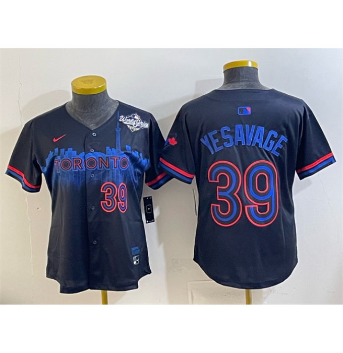 Women's Toronto Blue Jays #39 Trey Yesavage Navy 2025 World Series City Connect Limited Stitched Baseball Jersey(Run Small)