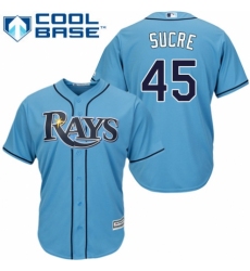 Youth Majestic Tampa Bay Rays #45 Jesus Sucre Authentic Light Blue Alternate 2 Cool Base MLB Jersey