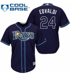 Youth Majestic Tampa Bay Rays #24 Nathan Eovaldi Authentic Navy Blue Alternate Cool Base MLB Jersey