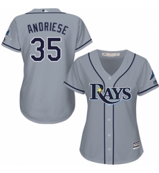 Women's Majestic Tampa Bay Rays #35 Matt Andriese Replica Grey Road Cool Base MLB Jersey