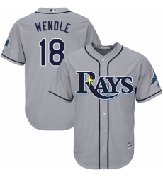 Youth Majestic Tampa Bay Rays #18 Joey Wendle Authentic Grey Road Cool Base MLB Jersey