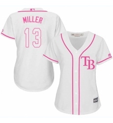 Women's Majestic Tampa Bay Rays #13 Brad Miller Authentic White Fashion Cool Base MLB Jersey