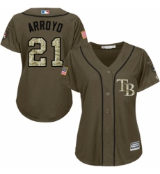 Women's Majestic Tampa Bay Rays #21 Christian Arroyo Authentic Green Salute to Service MLB Jersey