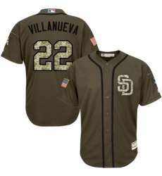 Youth Majestic San Diego Padres #22 Christian Villanueva Authentic Green Salute to Service Cool Base MLB Jersey