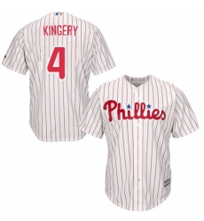 Youth Majestic Philadelphia Phillies #4 Scott Kingery Replica White/Red Strip Home Cool Base MLB Jersey
