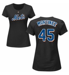MLB Women's Nike New York Mets #45 Pedro Martinez Black Name & Number T-Shirt