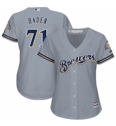 Women's Majestic Milwaukee Brewers #71 Josh Hader Replica Grey Road Cool Base MLB Jersey
