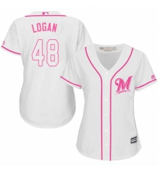 Women's Majestic Milwaukee Brewers #48 Boone Logan Replica White Fashion Cool Base MLB Jersey