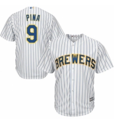 Youth Majestic Milwaukee Brewers #9 Manny Pina Authentic White Home Cool Base MLB Jersey