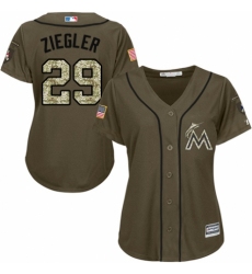 Women's Majestic Miami Marlins #29 Brad Ziegler Authentic Green Salute to Service MLB Jersey