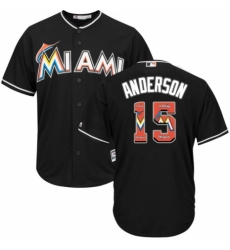 Men's Majestic Miami Marlins #15 Brian Anderson Authentic Black Team Logo Fashion Cool Base MLB Jersey