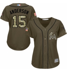 Women's Majestic Miami Marlins #15 Brian Anderson Authentic Green Salute to Service MLB Jersey