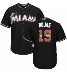 Men's Majestic Miami Marlins #19 Miguel Rojas Authentic Black Team Logo Fashion Cool Base MLB Jersey