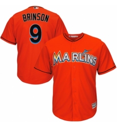 Youth Majestic Miami Marlins #9 Lewis Brinson Authentic Orange Alternate 1 Cool Base MLB Jersey