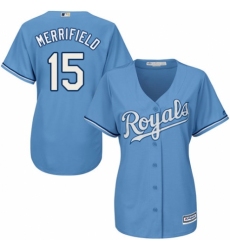 Women's Majestic Kansas City Royals #15 Whit Merrifield Replica Light Blue Alternate 1 Cool Base MLB Jersey