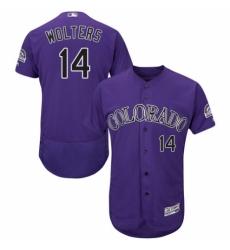 Men's Majestic Colorado Rockies #14 Tony Wolters Purple Alternate Flex Base Authentic Collection MLB Jersey