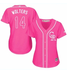 Women's Majestic Colorado Rockies #14 Tony Wolters Replica Pink Fashion Cool Base MLB Jersey