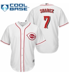 Youth Majestic Cincinnati Reds #7 Eugenio Suarez Authentic White Home Cool Base MLB Jersey