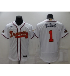 Men's Atlanta Braves #1 Ozzie Albies White 2022 Gold Program Authentic Player Jersey