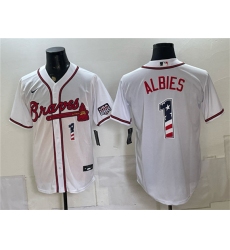 Men's Atlanta Braves #1 Ozzie Albies White USA 250 Fourth of July Home Stadium Stitched Baseball Jersey