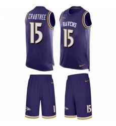 Men's Nike Baltimore Ravens #15 Michael Crabtree Limited Purple Tank Top Suit NFL Jersey