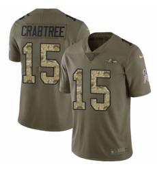Youth Nike Baltimore Ravens #15 Michael Crabtree Limited Olive/Camo Salute to Service NFL Jersey