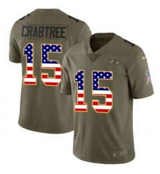 Youth Nike Baltimore Ravens #15 Michael Crabtree Limited Olive/USA Flag Salute to Service NFL Jersey