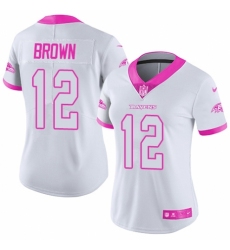 Women's Nike Baltimore Ravens #13 John Brown Limited White/Pink Rush Fashion NFL Jersey