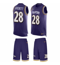 Men's Nike Baltimore Ravens #28 Anthony Averett Limited Purple Tank Top Suit NFL Jersey