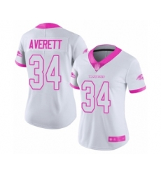 Women's Baltimore Ravens #34 Anthony Averett Limited White Pink Rush Fashion Football Jersey
