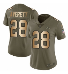 Women's Nike Baltimore Ravens #28 Anthony Averett Limited Olive/Gold Salute to Service NFL Jersey