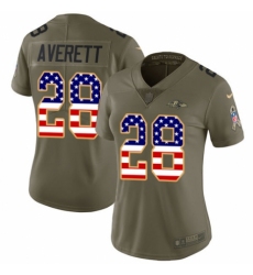 Women's Nike Baltimore Ravens #28 Anthony Averett Limited Olive/USA Flag Salute to Service NFL Jersey