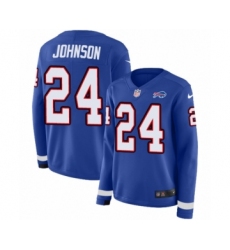 Women's Nike Buffalo Bills #24 Taron Johnson Limited Royal Blue Therma Long Sleeve NFL Jersey