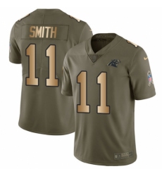 Youth Nike Carolina Panthers #11 Torrey Smith Limited Olive/Gold 2017 Salute to Service NFL Jersey