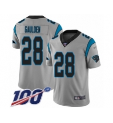 Youth Carolina Panthers #28 Rashaan Gaulden Silver Inverted Legend Limited 100th Season Football Jersey