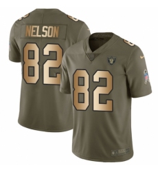 Youth Nike Oakland Raiders #82 Jordy Nelson Limited Olive/Gold 2017 Salute to Service NFL Jersey