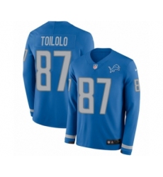 Men's Nike Detroit Lions #87 Levine Toilolo Limited Blue Therma Long Sleeve NFL Jersey