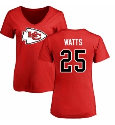 NFL Women's Nike Kansas City Chiefs #25 Armani Watts Red Name & Number Logo Slim Fit T-Shirt